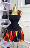 Sleeveless shoulder print strapless pleated short dress