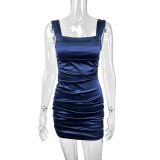 Low cut camisole pleated hip hugging dress