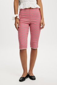 Elastic plaid cropped pants