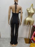 Sleeveless hanging neck backless V-neck tight long jumpsuit