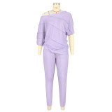Two piece set of anti edge single shoulder batwing sleeve pants