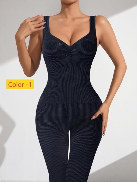 V-neck backless thick thread jumpsuit