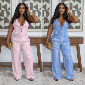 Neck tie strap backless two-piece set
