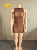 Super elastic glossy body sock skirt, see through sleeveless short skirt