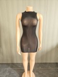 Super elastic glossy body sock skirt, see through sleeveless short skirt
