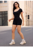 U-neck beautiful back one-piece yoga short sleeved jumpsuit shorts