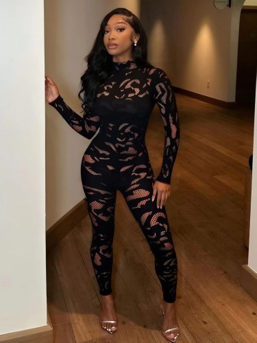Hollow out jumpsuit, see through tight fitting and fun jumpsuit