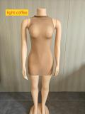 Super elastic glossy body sock skirt, see through sleeveless short skirt