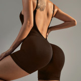 Deep V-back yoga jumpsuit shorts
