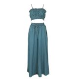 Cowboy set with camisole, strapless, wide leg pants, denim two-piece set