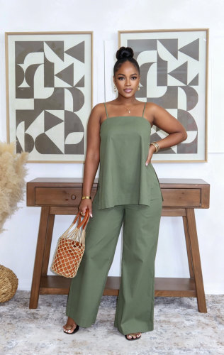 Two piece set of camisole split straight leg pants
