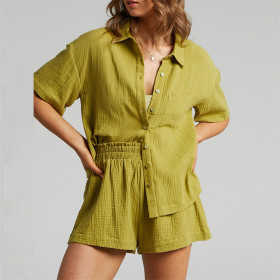Short sleeved shirt+shorts single breasted set