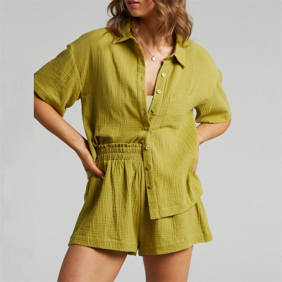 Short sleeved shirt+shorts single breasted set