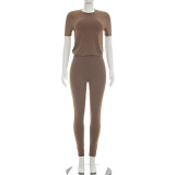 Round neck short sleeved T-shirt top tight pants two-piece set