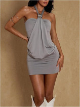 Hanging neck solid color dress Hanging neck solid color dress