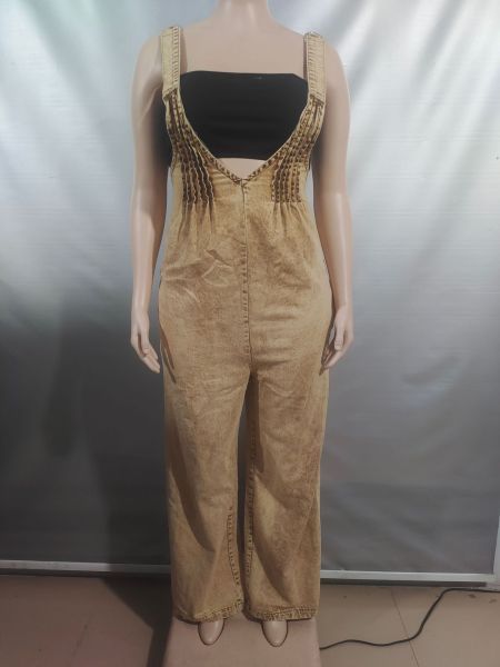 Cowboy jumpsuit, backless, sleeveless, loose fitting jumpsuit