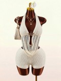 Neck hanging, backless strap, low neck vest, top, shorts set