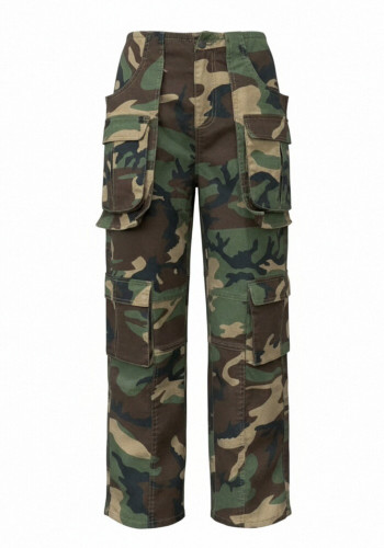 Splicing multi pocket accordion camouflage pants long pants