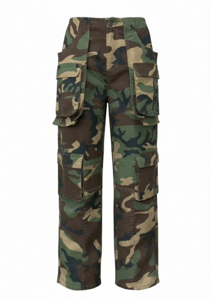 Splicing multi pocket accordion camouflage pants long pants