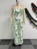 Skincare and drawstring printed wide leg jumpsuit