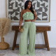Lotus leaf edge patchwork strapless wide leg pants solid color set