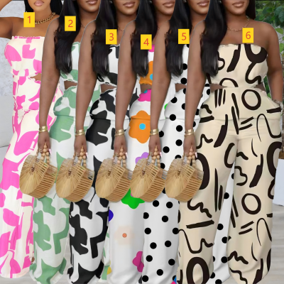 Skincare and drawstring printed wide leg jumpsuit