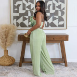 Lotus leaf edge patchwork strapless wide leg pants solid color set