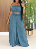 Cowboy set with camisole, strapless, wide leg pants, denim two-piece set