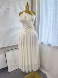 Slanted shoulder twisted off shoulder long skirt