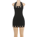 U-neck hanging neck exposed backpack hip dress