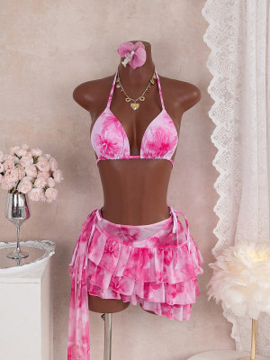 Strap bikini set three piece set