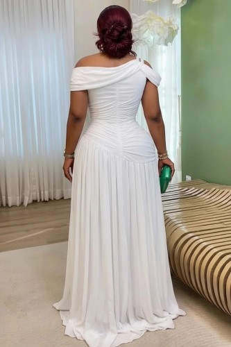 Slanted shoulder twisted off shoulder long skirt