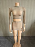 2-piece set of high elasticity bright perspective short skirt