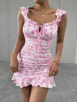 Floral off shoulder pleated waist cinched dress Floral off shoulder pleated waist cinched dress