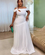Slanted shoulder twisted off shoulder long skirt