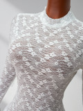 Lace see through long sleeved ruffle mini dress