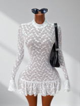 Lace see through long sleeved ruffle mini dress Lace see through long sleeved ruffle mini dress