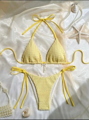 Bareback Strap Solid Color Bikini