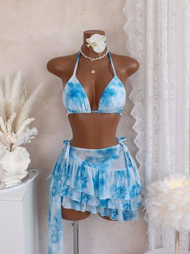 Strap bikini set three piece set