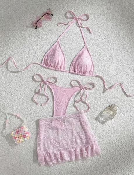 Lace multi-layer fabric three piece set split swimsuit