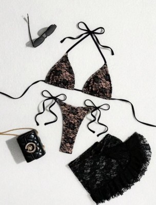 Lace multi-layer fabric three piece set split swimsuit
