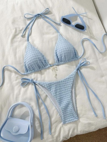Bareback Strap Solid Color Bikini