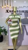 Polo collar short sleeved contrasting striped knitted dress
