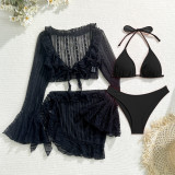 Lace mesh four piece swimsuit bikini