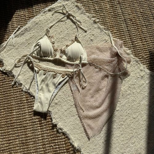 Starfish fringe three piece yarn short skirt swimsuit