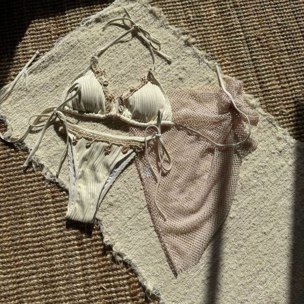 Starfish fringe three piece yarn short skirt swimsuit