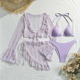 Lace mesh four piece swimsuit bikini