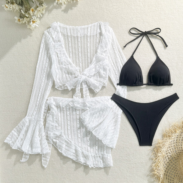 Lace mesh four piece swimsuit bikini