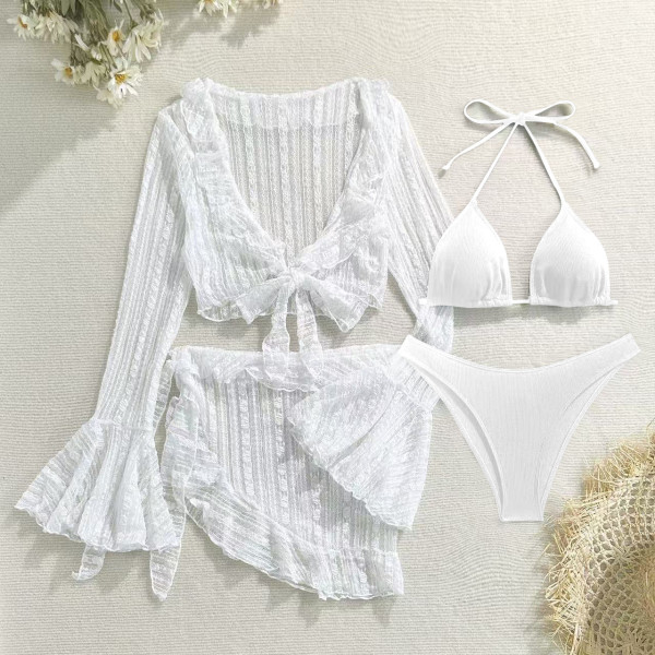 Lace mesh four piece swimsuit bikini
