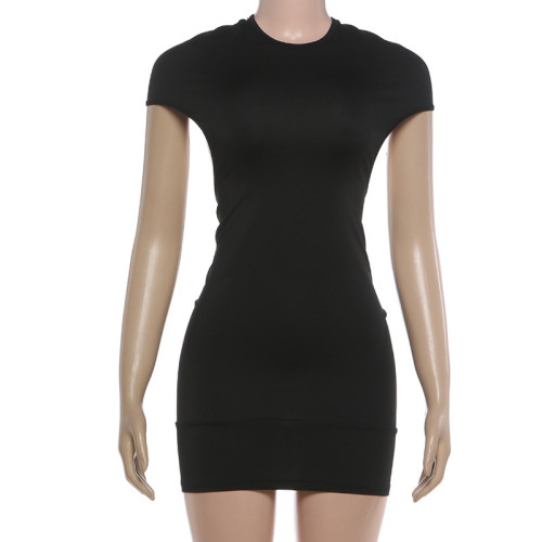 Round neck hollowed out hip hugging short dress